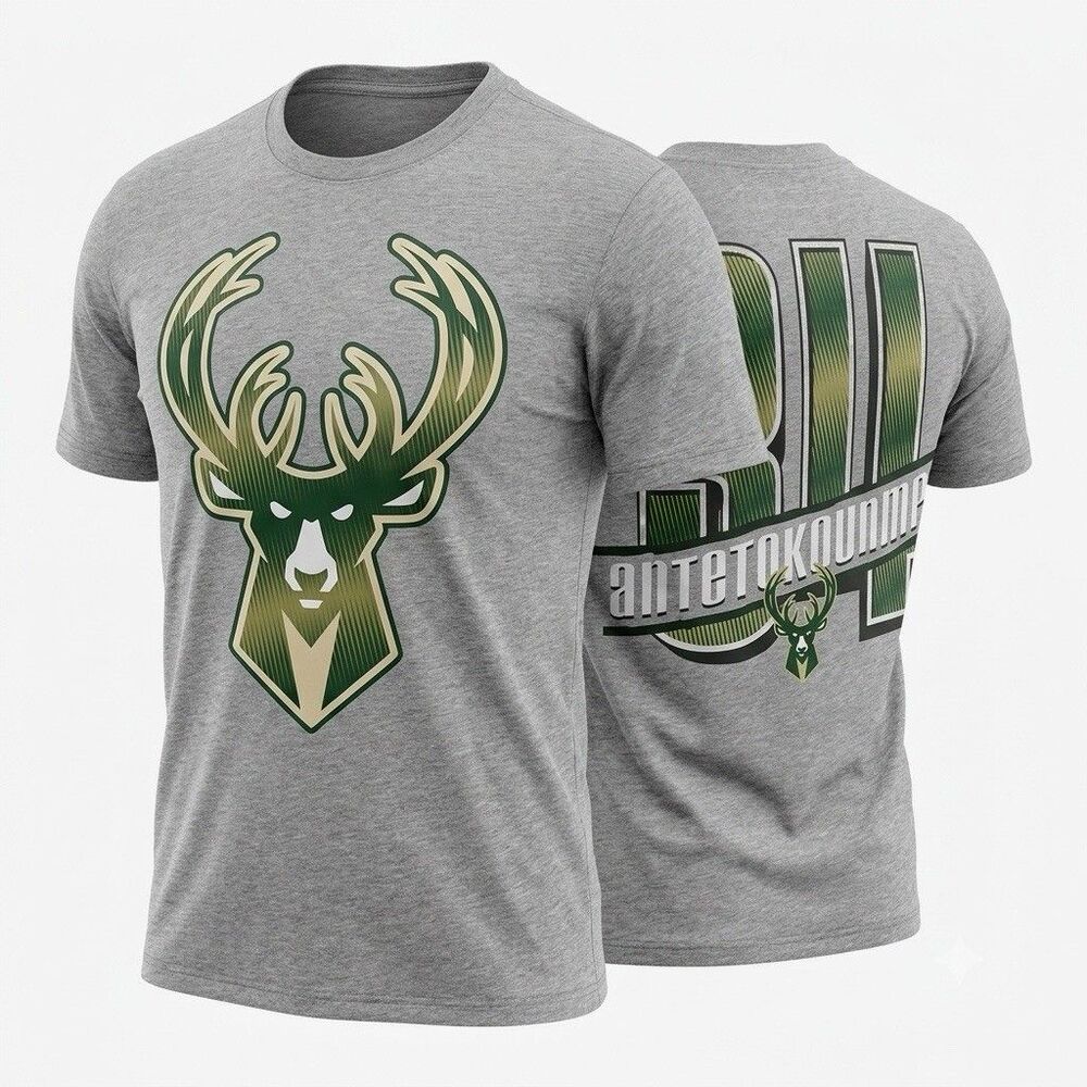 Men’s Milwaukee Bucks Giannis Antetokounmpo #34 Graphic NBA T-Shirt Gray Size S
